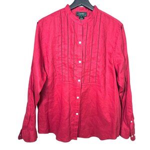 Lauren Ralph Size XL Linen‎ Red Pleated Bodice Long Tunic